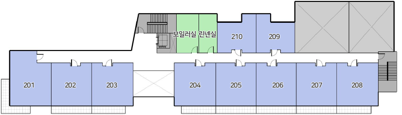 보일러실, 린넨실, 210,209,201,202,203,204,205,206,207,208